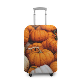 Чехол для чемодана 3D с принтом тыквы в Екатеринбурге, 86% полиэфир, 14% спандекс | двустороннее нанесение принта, прорези для ручек и колес | halloween | дача | овощи | октябрь | оранжевый | осень | сентябрь | тыква | хеллуин