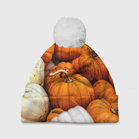 Шапка 3D c помпоном с принтом тыквы в Екатеринбурге, 100% полиэстер | универсальный размер, печать по всей поверхности изделия | halloween | дача | овощи | октябрь | оранжевый | осень | сентябрь | тыква | хеллуин