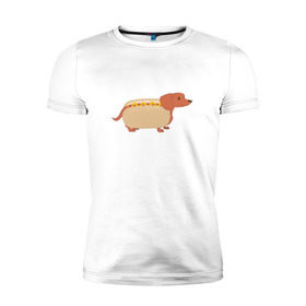 Мужская футболка премиум с принтом Хот дог в Екатеринбурге, 92% хлопок, 8% лайкра | приталенный силуэт, круглый вырез ворота, длина до линии бедра, короткий рукав | год собаки | собака | такса