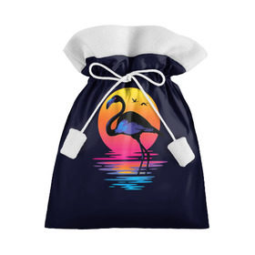 Подарочный 3D мешок с принтом Фламинго дитя заката в Екатеринбурге, 100% полиэстер | Размер: 29*39 см | Тематика изображения на принте: закат | море | птица | ретро | стиль | фламинго