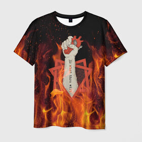 Мужская футболка 3D с принтом Hot Heart в Екатеринбурге, 100% полиэфир | прямой крой, круглый вырез горловины, длина до линии бедер | fire | heart | hot | satan | горячий | красный | культ | надписи | огниво | огонь | пекло | рок | рокнролл | рука | сатана | секта | сердце | сила | тату | черный | яркие