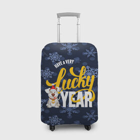 Чехол для чемодана 3D с принтом Lucky Year в Екатеринбурге, 86% полиэфир, 14% спандекс | двустороннее нанесение принта, прорези для ручек и колес | new year | santa | год собаки | дед мороз | елка | елочки | новогодний | новый год | подарки | рождество | сантаклаус | снег | снежинки | собака