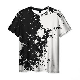 Мужская футболка 3D с принтом Брызги краски в Екатеринбурге, 100% полиэфир | прямой крой, круглый вырез горловины, длина до линии бедер | Тематика изображения на принте: абстракция | белое | брызги | краска | пятно | черное