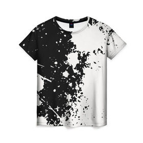 Женская футболка 3D с принтом Брызги краски в Екатеринбурге, 100% полиэфир ( синтетическое хлопкоподобное полотно) | прямой крой, круглый вырез горловины, длина до линии бедер | абстракция | белое | брызги | краска | пятно | черное