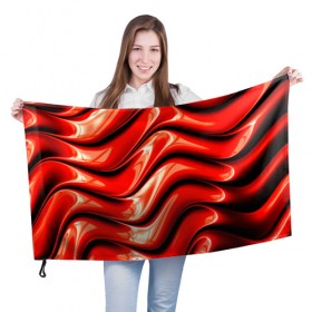 Флаг 3D с принтом Жидкие металл (красный) в Екатеринбурге, 100% полиэстер | плотность ткани — 95 г/м2, размер — 67 х 109 см. Принт наносится с одной стороны | абстракция | блеск | блики | краска | линии | металл | отражение | узоры