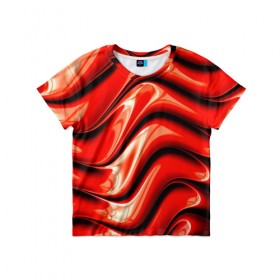 Детская футболка 3D с принтом Жидкие металл (красный) в Екатеринбурге, 100% гипоаллергенный полиэфир | прямой крой, круглый вырез горловины, длина до линии бедер, чуть спущенное плечо, ткань немного тянется | абстракция | блеск | блики | краска | линии | металл | отражение | узоры