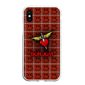 Чехол для iPhone XS Max матовый с принтом Смайлы Bon Jovi в Екатеринбурге, Силикон | Область печати: задняя сторона чехла, без боковых панелей | bon jovi | бон | бон джови | глэм | группа | джови | джон | рок | хард