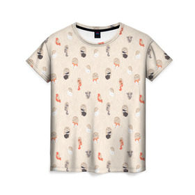 Женская футболка 3D с принтом Дупло в Екатеринбурге, 100% полиэфир ( синтетическое хлопкоподобное полотно) | прямой крой, круглый вырез горловины, длина до линии бедер | бобер | бобр | волк | делка | делочка | енот | зайка | заяц | лиса | скунс