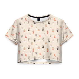 Женская футболка 3D укороченная с принтом Дупло в Екатеринбурге, 100% полиэстер | круглая горловина, длина футболки до линии талии, рукава с отворотами | бобер | бобр | волк | делка | делочка | енот | зайка | заяц | лиса | скунс