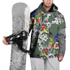 Накидка на куртку 3D с принтом Райский остров в Екатеринбурге, 100% полиэстер |  | арт | краска | попугаи | попугай | прикольные | рай | тропики | цветные | цветок | цветы