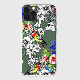 Чехол для iPhone 12 Pro с принтом Райский остров в Екатеринбурге, силикон | область печати: задняя сторона чехла, без боковых панелей | арт | краска | попугаи | попугай | прикольные | рай | тропики | цветные | цветок | цветы