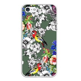 Чехол для iPhone 5/5S матовый с принтом Райский остров в Екатеринбурге, Силикон | Область печати: задняя сторона чехла, без боковых панелей | арт | краска | попугаи | попугай | прикольные | рай | тропики | цветные | цветок | цветы