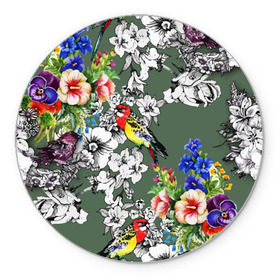 Коврик круглый с принтом Райский остров в Екатеринбурге, резина и полиэстер | круглая форма, изображение наносится на всю лицевую часть | арт | краска | попугаи | попугай | прикольные | рай | тропики | цветные | цветок | цветы