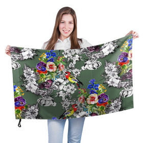 Флаг 3D с принтом Райский остров в Екатеринбурге, 100% полиэстер | плотность ткани — 95 г/м2, размер — 67 х 109 см. Принт наносится с одной стороны | арт | краска | попугаи | попугай | прикольные | рай | тропики | цветные | цветок | цветы