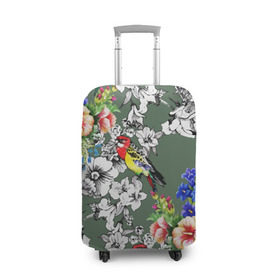 Чехол для чемодана 3D с принтом Райский остров в Екатеринбурге, 86% полиэфир, 14% спандекс | двустороннее нанесение принта, прорези для ручек и колес | арт | краска | попугаи | попугай | прикольные | рай | тропики | цветные | цветок | цветы