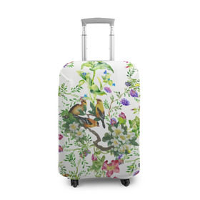 Чехол для чемодана 3D с принтом Райский остров в Екатеринбурге, 86% полиэфир, 14% спандекс | двустороннее нанесение принта, прорези для ручек и колес | арт | краска | попугаи | попугай | прикольные | рай | тропики | цветные | цветок | цветы