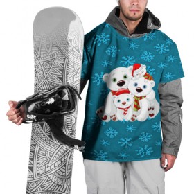 Накидка на куртку 3D с принтом Новогодние мишки в Екатеринбурге, 100% полиэстер |  | new year | santa | дед мороз | елка | елочки | новогодний | новый год | рождество | сантаклаус | снег | снежинки