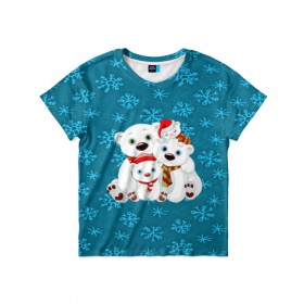 Детская футболка 3D с принтом Новогодние мишки в Екатеринбурге, 100% гипоаллергенный полиэфир | прямой крой, круглый вырез горловины, длина до линии бедер, чуть спущенное плечо, ткань немного тянется | new year | santa | дед мороз | елка | елочки | новогодний | новый год | рождество | сантаклаус | снег | снежинки