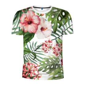 Мужская футболка 3D спортивная с принтом Таинственный остров в Екатеринбурге, 100% полиэстер с улучшенными характеристиками | приталенный силуэт, круглая горловина, широкие плечи, сужается к линии бедра | Тематика изображения на принте: vppdgryphon | арт | краска | остров | тропики | цветные | цветок | цветы