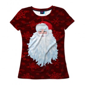Женская футболка 3D с принтом Санта Клаус в Екатеринбурге, 100% полиэфир ( синтетическое хлопкоподобное полотно) | прямой крой, круглый вырез горловины, длина до линии бедер | christmas | new year | santa | дед мороз | елка | елочки | новогодний | новый год | рождество | сантаклаус | снег | снежинки