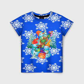 Детская футболка 3D с принтом Снеговики в Екатеринбурге, 100% гипоаллергенный полиэфир | прямой крой, круглый вырез горловины, длина до линии бедер, чуть спущенное плечо, ткань немного тянется | Тематика изображения на принте: christmas | new year | santa | дед мороз | елка | елочки | новогодний | новый год | рождество | сантаклаус | снег | снежинки