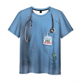 Мужская футболка 3D с принтом Костюм врача в Екатеринбурге, 100% полиэфир | прямой крой, круглый вырез горловины, длина до линии бедер | Тематика изображения на принте: больница | врач | градусник | доктор | интерн | клиника | медбрат | медсестра | поликлиника | стетоскоп | фонендоскоп