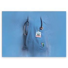Поздравительная открытка с принтом Костюм врача в Екатеринбурге, 100% бумага | плотность бумаги 280 г/м2, матовая, на обратной стороне линовка и место для марки
 | больница | врач | градусник | доктор | интерн | клиника | медбрат | медсестра | поликлиника | стетоскоп | фонендоскоп