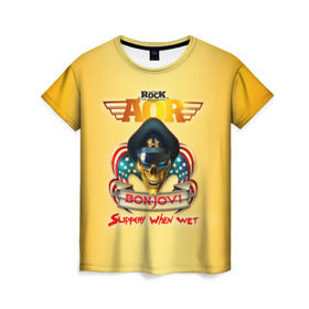 Женская футболка 3D с принтом Bon Jovi, slippery when wet в Екатеринбурге, 100% полиэфир ( синтетическое хлопкоподобное полотно) | прямой крой, круглый вырез горловины, длина до линии бедер | bon jovi | бон джови | глэм | группа | метал | поп | попрок | рок | софт | хард | хеви | хевиметал