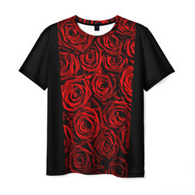 Мужская футболка 3D с принтом Унисекс / Красные розы в Екатеринбурге, 100% полиэфир | прямой крой, круглый вырез горловины, длина до линии бедер | букет | красный | лепестки | модные | полосы | природа | растения | розочки | розы | сад | тренды | цвет | цветы | черный