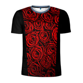 Мужская футболка 3D спортивная с принтом Унисекс / Красные розы в Екатеринбурге, 100% полиэстер с улучшенными характеристиками | приталенный силуэт, круглая горловина, широкие плечи, сужается к линии бедра | букет | красный | лепестки | модные | полосы | природа | растения | розочки | розы | сад | тренды | цвет | цветы | черный