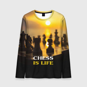 Мужской лонгслив 3D с принтом Шахматы - это жизнь в Екатеринбурге, 100% полиэстер | длинные рукава, круглый вырез горловины, полуприлегающий силуэт | Тематика изображения на принте: chess | game | sport | гроссмейстер | закат | игра | интеллект | солнце | спорт | фигура | шахматист | шахматы