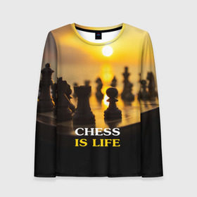 Женский лонгслив 3D с принтом Шахматы - это жизнь в Екатеринбурге, 100% полиэстер | длинные рукава, круглый вырез горловины, полуприлегающий силуэт | Тематика изображения на принте: chess | game | sport | гроссмейстер | закат | игра | интеллект | солнце | спорт | фигура | шахматист | шахматы