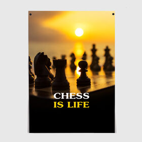 Постер с принтом Шахматы - это жизнь в Екатеринбурге, 100% бумага
 | бумага, плотность 150 мг. Матовая, но за счет высокого коэффициента гладкости имеет небольшой блеск и дает на свету блики, но в отличии от глянцевой бумаги не покрыта лаком | chess | game | sport | гроссмейстер | закат | игра | интеллект | солнце | спорт | фигура | шахматист | шахматы