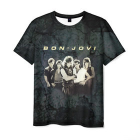 Мужская футболка 3D с принтом Группа Bon Jovi в Екатеринбурге, 100% полиэфир | прямой крой, круглый вырез горловины, длина до линии бедер | bon jovi | бон | бон джови | глэм | группа | джови | джон | рок | хард