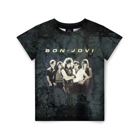 Детская футболка 3D с принтом Группа Bon Jovi в Екатеринбурге, 100% гипоаллергенный полиэфир | прямой крой, круглый вырез горловины, длина до линии бедер, чуть спущенное плечо, ткань немного тянется | Тематика изображения на принте: bon jovi | бон | бон джови | глэм | группа | джови | джон | рок | хард