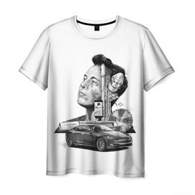 Мужская футболка 3D с принтом Илон Маск в Екатеринбурге, 100% полиэфир | прямой крой, круглый вырез горловины, длина до линии бедер | hyperloop | pay pal | space x | tesla | гений | день космонавтики | полет на марс | тесла | электрокар | электромобиль