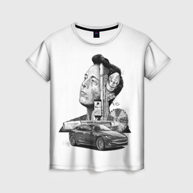 Женская футболка 3D с принтом Илон Маск в Екатеринбурге, 100% полиэфир ( синтетическое хлопкоподобное полотно) | прямой крой, круглый вырез горловины, длина до линии бедер | hyperloop | pay pal | space x | tesla | гений | день космонавтики | полет на марс | тесла | электрокар | электромобиль