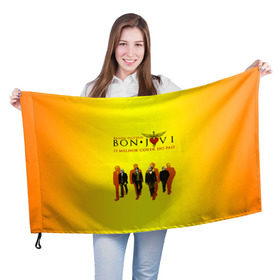 Флаг 3D с принтом Группа Bon Jovi в Екатеринбурге, 100% полиэстер | плотность ткани — 95 г/м2, размер — 67 х 109 см. Принт наносится с одной стороны | bon jovi | бон | бон джови | глэм | группа | джови | джон | рок | хард