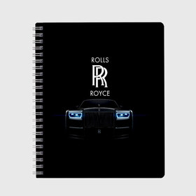 Тетрадь с принтом Rolls Royce phantom в Екатеринбурге, 100% бумага | 48 листов, плотность листов — 60 г/м2, плотность картонной обложки — 250 г/м2. Листы скреплены сбоку удобной пружинной спиралью. Уголки страниц и обложки скругленные. Цвет линий — светло-серый
 | Тематика изображения на принте: luxury | phantom | rich | rolls royce | rr | авто | автомобили | бренд | известные | логотип | машина | надписи | огни | ролс ройс | роскошь | тень | фары | черный
