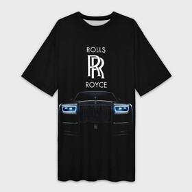 Платье-футболка 3D с принтом Rolls Royce phantom в Екатеринбурге,  |  | luxury | phantom | rich | rolls royce | rr | авто | автомобили | бренд | известные | логотип | машина | надписи | огни | ролс ройс | роскошь | тень | фары | черный