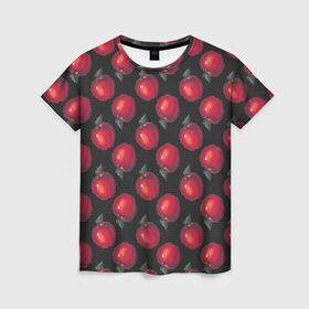 Женская футболка 3D с принтом Яблочки в Екатеринбурге, 100% полиэфир ( синтетическое хлопкоподобное полотно) | прямой крой, круглый вырез горловины, длина до линии бедер | 