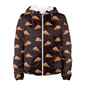 Женская куртка 3D с принтом Galaxy pizza в Екатеринбурге, ткань верха — 100% полиэстер, подклад — флис | прямой крой, подол и капюшон оформлены резинкой с фиксаторами, два кармана без застежек по бокам, один большой потайной карман на груди. Карман на груди застегивается на липучку | cheese | cosmic | food | galaxy | italy | night | pepperoni | pizza | space | spain | stars | галактика | еда | звезды | испания | италия | космический | космос | ночь | пипперони | пицца | сыр
