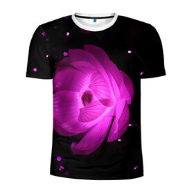 Мужская футболка 3D спортивная с принтом Цветок в Екатеринбурге, 100% полиэстер с улучшенными характеристиками | приталенный силуэт, круглая горловина, широкие плечи, сужается к линии бедра | лепестки | модные | природа | растения | розовый | тренды | фон | цвет | цветок | цветы | черный