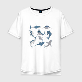 Мужская футболка хлопок Oversize с принтом Акулы в Екатеринбурге, 100% хлопок | свободный крой, круглый ворот, “спинка” длиннее передней части | акула | зубы | океан | челюсть