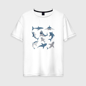 Женская футболка хлопок Oversize с принтом Акулы в Екатеринбурге, 100% хлопок | свободный крой, круглый ворот, спущенный рукав, длина до линии бедер
 | акула | зубы | океан | челюсть