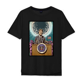 Мужская футболка хлопок Oversize с принтом Джон Кеннеди в Екатеринбурге, 100% хлопок | свободный крой, круглый ворот, “спинка” длиннее передней части | apollo | nasa | usa | аполлон | высадка на луну | космическая гонка | луна | лунная программа | наса | президент америки | сша