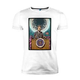 Мужская футболка премиум с принтом Джон Кеннеди в Екатеринбурге, 92% хлопок, 8% лайкра | приталенный силуэт, круглый вырез ворота, длина до линии бедра, короткий рукав | apollo | nasa | usa | аполлон | высадка на луну | космическая гонка | луна | лунная программа | наса | президент америки | сша