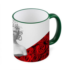 Кружка 3D с принтом Унисекс / Snake roses girl в Екатеринбурге, керамика | ёмкость 330 мл | букет | веты | красный | лепестки | модные | полосы | природа | растения | розочки | розы | сад | тренды | цвет | черный