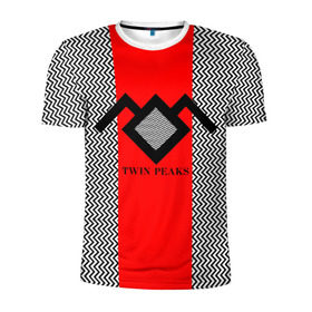 Мужская футболка 3D спортивная с принтом Twin Peaks в Екатеринбурге, 100% полиэстер с улучшенными характеристиками | приталенный силуэт, круглая горловина, широкие плечи, сужается к линии бедра | twin peaks | абстракция | арт | зигзаговые | лого | надпись | полосы | сериал | твин пикс | фильмы