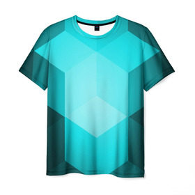 Мужская футболка 3D с принтом Neon Cube в Екатеринбурге, 100% полиэфир | прямой крой, круглый вырез горловины, длина до линии бедер | бирюзовый | геометрия | кубы | яркий
